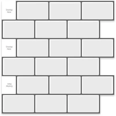 Immagine prodotto di 24Supply Adesivi per piastrelle, autoadesivi – 10 pezzi – Finitura lucida – Bianco – Stucco grigio – 30,5 x 30,5 cm