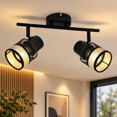 Productafbeelding van ZMH Plafondlamp met 2 lampen, zwart, E27, voor hal, metalen plafondarmatuur, 330° draaibaar, geschikt voor woonkamer, slaapkamer, keuken, trap, badkamer, AI-gegenereerde afbeelding