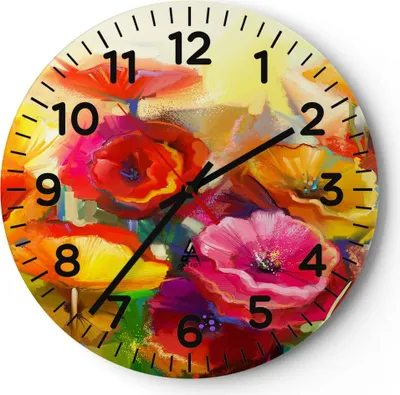 Produktbild von Wanduhr - Rund - Glasuhr - Blumen Frühling Flora Garten - 40x40cm - Schleichendes Uhrwerk - Lautlos - zum Aufhängen bereit - Dekoration Modern - Wanddekoration aus Glas - C4AR40x40-2877