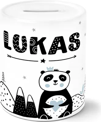 Produktbild von Kinder Spardose mit Namen Panda-Bär Tiere Skandi Style Sparschwein Keramik SpecialMe® Jungen weiß unisize