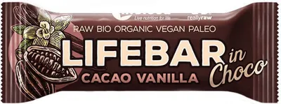 Image de BARRES DE VANILLE KAKAO, AU CHOCOLAT, BRUTES, SANS GLUTENES40 g - LIFEFOOD