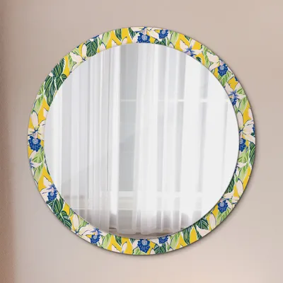 Produktbild von Kosmetikspiegel Spiegel - Flurspiegel - Spiegel mit Modischem Print – Dekospiegel - Blau und Gelb Orchideen - Runder: Ø100cm