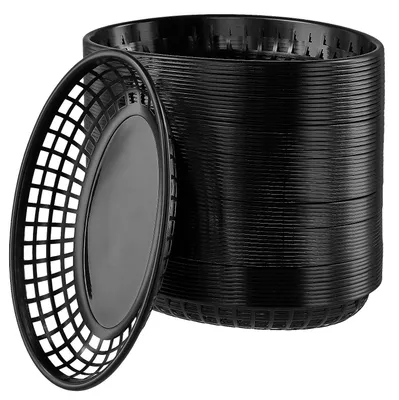 Image de 60 paniers en plastique empilables noirs pour snacks et fruits