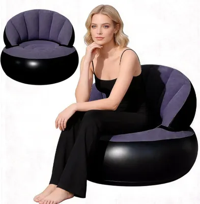 Produktbild von Aufblasbares Sofa 2 in 1, dunkelblau, wasserdichte Flock-Oberfläche, mit Pumpe, für Wohnzimmer