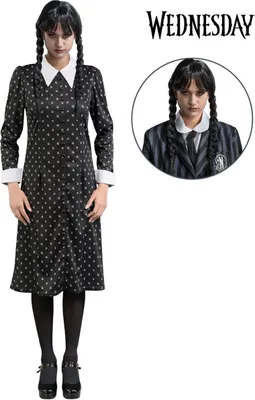 Produktbild von Wednesday Kostüm Kleid schwarz Deluxe inkl. Perücke für Damen, Größe:M