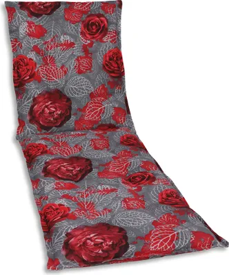 A lounge chair cushion with a floral pattern.