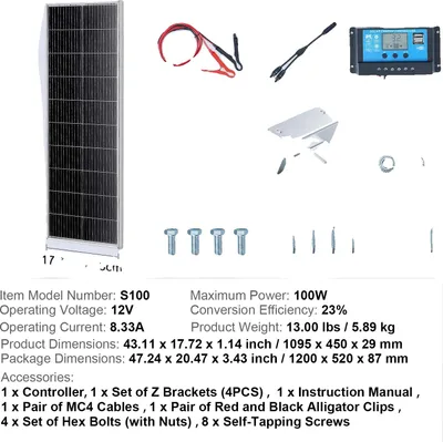Obrázek produktu pro Sada solárních panelů, vysoce účinný fotovoltaický modul, vodotěsné provedení, 100 W
