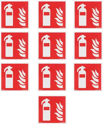 Produktbild von notlok Safety Work - 10x - Brandschutzschild - Feuerlöscher  - 15x15cm | PVC Platte + Schaumstoffklebeband | Feuerlöscher Schild Nachleuchtend