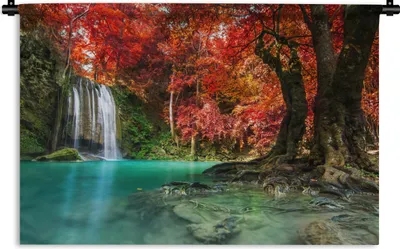 Produktbild von MuchoWow® Wandteppich Wandbehang Wasserfall - Baum - Rot - Herbst - Wasser 120x80 cm Tapisserie Dekoration Wandtuch - Wanddekorationen - Wandtücher