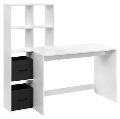 Image de Bureau informatique avec étagère - Pour 2 personnes - En bois - 140,5 x 134 x 50 cm - Blanc