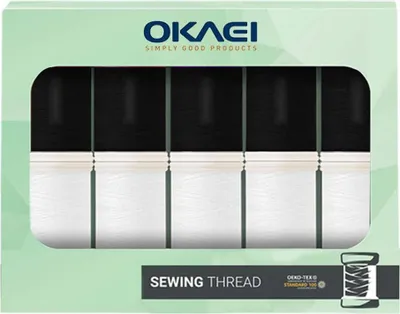 Produktbild von OKAEI Nähgarn Set Schwarz Weiß 2 Farben Polyester Nähgarn, Nähmaschine Garn