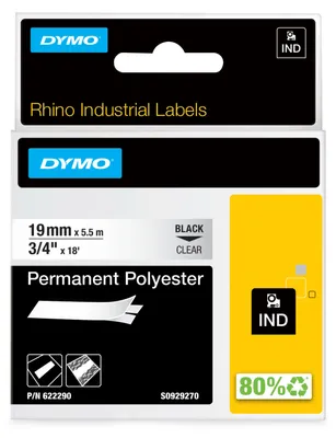 Obrázok produktu pre DYMO 622290, Čierna na priehľadnej, Viacfarebný, Polyester, -40 - 150 °C, UL 969, DYMO