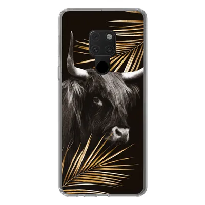 Produktbild von MuchoWow® Handyhülle Schutzhülle Hülle für Huawei P40 Lite Schottischer Highlander - Blätter - Gold Silikon Softcase Handy Hülle - Handy
