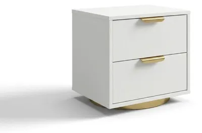 Produktbild von Ein modernes beiges Schlafzimmer-Set einem weichen Bett einem Nachtti