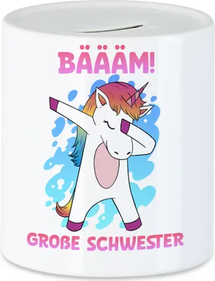 Produktbild von Bäääm Große Schwester  Spardose Einhorn Schwangerschaft Ankündigung Babyparty Babyshower Geschwister