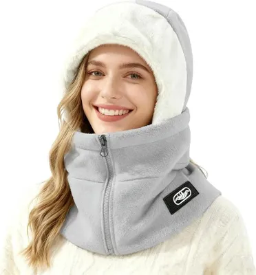 Produktbild von ASKSA 3-In-1 Sturmhauben Muetze Mit Schal Und Maske, Winter muetze, BalaclavaDamen, Schalmuetze Damen, Winddichter Nackenwaermer Fuer Radfahrer, Hellgrau