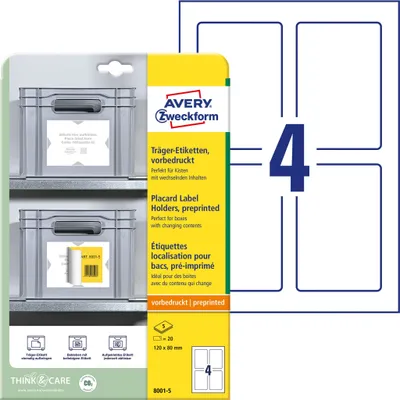 Immagine prodotto di Avery Zweckform® 8001-5 8001-5 Etichette portanti - 120 x 80 mm, bianco/grigio chiaro, 20 etichette, permanenti