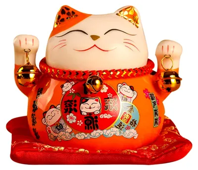 Produktbild von Sparschwein in Katzenform, 11,4 cm, Maneki-Neko aus Keramik, Glücksbringer, Dekoration für Schreibtisch, Geschenk (orange Katze)