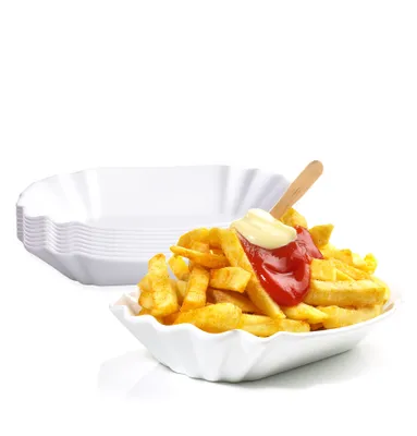 Produktbild von BigDean 8er Set Pommesschale aus Porzellan 19,5 cm - Weiß - Currywurstschale Pommes Frites Currywurst Snack Schale