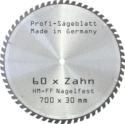 Produktbild von Hartmetall-Kreissägeblatt - 60 Zahn NAGELFEST - 700 mm x 30 mm HM-Sägeblatt 60 x FF-Trapezzahn Bausägeblatt FSP Zähne für Bauholz Brennholz Schalholz Wippsäge Tischkreissäge Brennholzsäge Kreissäge