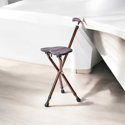 Produktbild von Gehstock mit Sitz Fläche Spazierstock Stuhl klappbar höhenverstellbar Aluminium