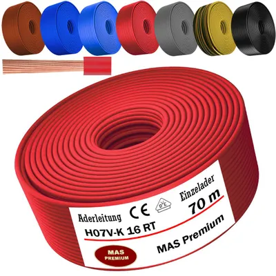 Image de Câble d'alimentation de 70 mètres, type H07 V-K RT, 1x16 mm², rouge, monoconducteur, flexible