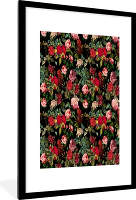 Produktbild von MuchoWow® MuchoWow® Gerahmtes Poster Blumen - Vintage - Rosen 60x90 cm - Poster mit zchwarzem Bilderrahmen - Dekoration - Wandposter Wohnzimmer - Hochwertig
