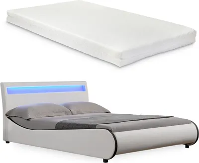 Produktbild von Corium® LED Polsterbett 'Valencia' mit Matratze - 140 x 200 cm - Weiß Kunstleder - mit Lattenrost und RGB - Beleuchtung