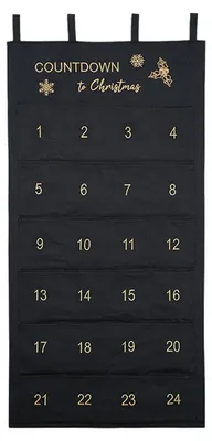 Produktbild von Adventskalender aus Stoff zum Befüllen - Wiederverwendbarer Wandteppich mit Stoffbeuteln zum Dekorieren - Schwarz
