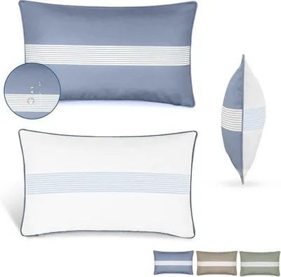 Obrázok produktu pre Uniqoos® Sada dvoch obliečok na vankúše – polyester Oxford, vodeodolné a odolné voči nečistotám, UV odolné, priedušné, modrej farby s mediteránskym vzorom, vhodné na vnútorné aj vonkajšie použitie