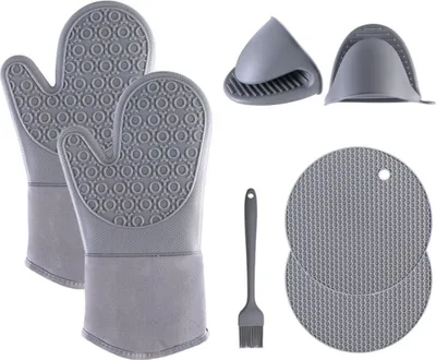 Produktbild von Topfhandschuhe, Ofenhandschuhe Backhandschuhe, Küchenhandschuhe - Silikon Oven Gloves Topflappen Kochhandschuhe Baumwollfutter Zum Kochen Backen-Grau