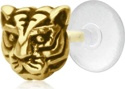 Produktbild von Ohrring Tragus Ohrpiercing 925 Sterling Silber mit Tigerkopf Material - Silber gelbvergoldet Stablänge - 8 mm