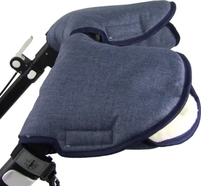 Produktbild von BAMBINIWELT universaler Muff Handwärmer Handschuhe für Kinderwagen Buggy Jogger mit Wolle 2-TEILIG MELIERT MARINE