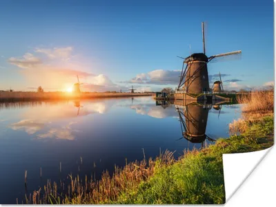 Produktbild von MuchoWow® Poster Windmühle - Wasser - Sonne 120x90 cm - Wandbild