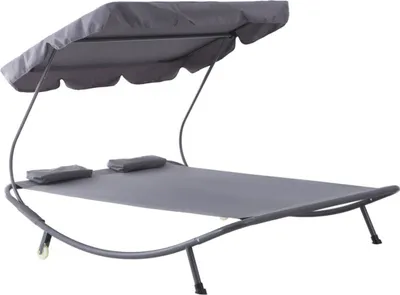 Produktbild von Outsunny Doppelliege Sonnenliege mit Sonnendach rollbar Stahl Cremeweiß/Grau