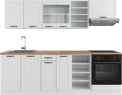 Produktbild von Küchenzeile Vicco R-Line Weiß Landhaus/Weiß 240 cm , AP Eiche, Model 42555
