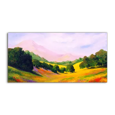 Produktbild von Coloray - Glasbild - 120x60 cm - Wandbild - Glasbilder - Deko Wiesenlandschaft Berge Malerei