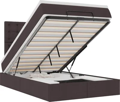 Produktbild von vidaXL Ottoman-Bett mit Matratze & LEDs Dunkelbraun 120x190 cm Stoff