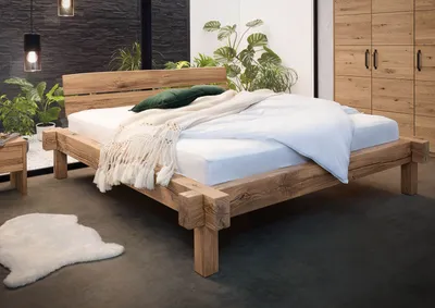 Produktbild von MASSIVMOEBEL24 Balkenbett Wildeiche 200x200 bianco geölt JANGALI #113