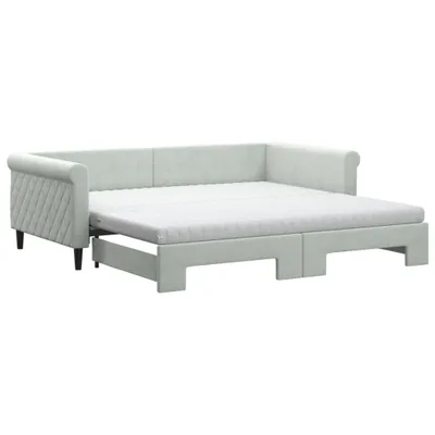 Zdjęcie produktu dla vidaXL Rozkładana leżanka z materacem jasnoszara 100x200 cm aksamitna