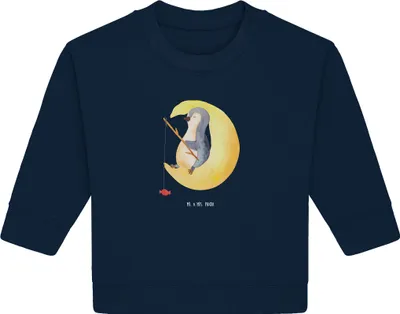 Produktbild von Mr. & Mrs. Panda Organic Baby Pullover Pinguin Mond 12. - 18. Monat - French Navy - Geschenk, Angel, Spruch, Müde, Süßigkeiten, Erschöpft, Bullover, Nachtruhe, schlafen