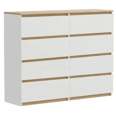 Produktbild von Kommode Weiß Eiche Torro 8 Schubladen matt 100x34x100 cm modern