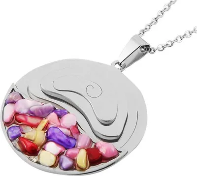 Produktbild von Edelstahlkette mit Anhänger rund bunt Halskette Collier 43 cm + 5