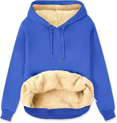 Produktbild von Damen-Kapuzenpullover mit Fleece-Futterung in Blau, Oversize-Passform mit großer Kängurutasche
