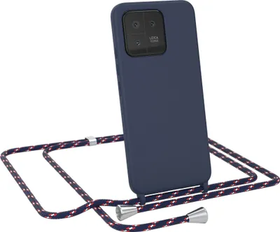 Produktbild von EAZY CASE Handykette kompatibel mit Xiaomi 13 Handyhülle zum Umhängen, Silikon Hülle mit Band, Schutzhülle mit Ersatzkordel, Stylische Kette für Smartphone, Blau Camouflage