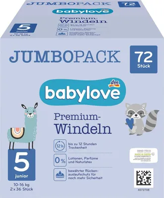 Image de babylove Premium aktiv Plus Lot de 72 paquets de 36 couches pour enfant de 12 à 25 kg Taille 5