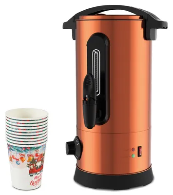 Produktbild von Eikuavons Glühweinkocher 8L 1500W Kupfer Heißgetränkespender mit Zapfhahn & 10 Bechern
