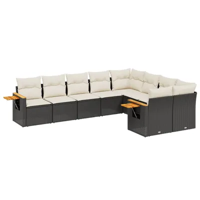Produktbild von 9-tlg. Garten-Sofagarnitur mit Kissen Schwarz Poly Rattan