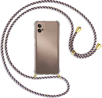 Produktbild von Handykette Backcover-Schutzhülle mit Band (Metall goldfarben) für Motorola Moto G32 (6.5'') - blau+beige