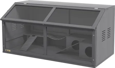 Produktbild von Grauer Nagerkäfig 100x52x50 cm aus Tannenholz mit Zubehör - Kleintierheim für Hamster & Mäuse